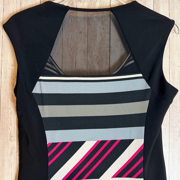 Joseph Ribkoff Contrast Multicolor Mesh Back Sleeveless Sheath Dress - Picture 6 of 7